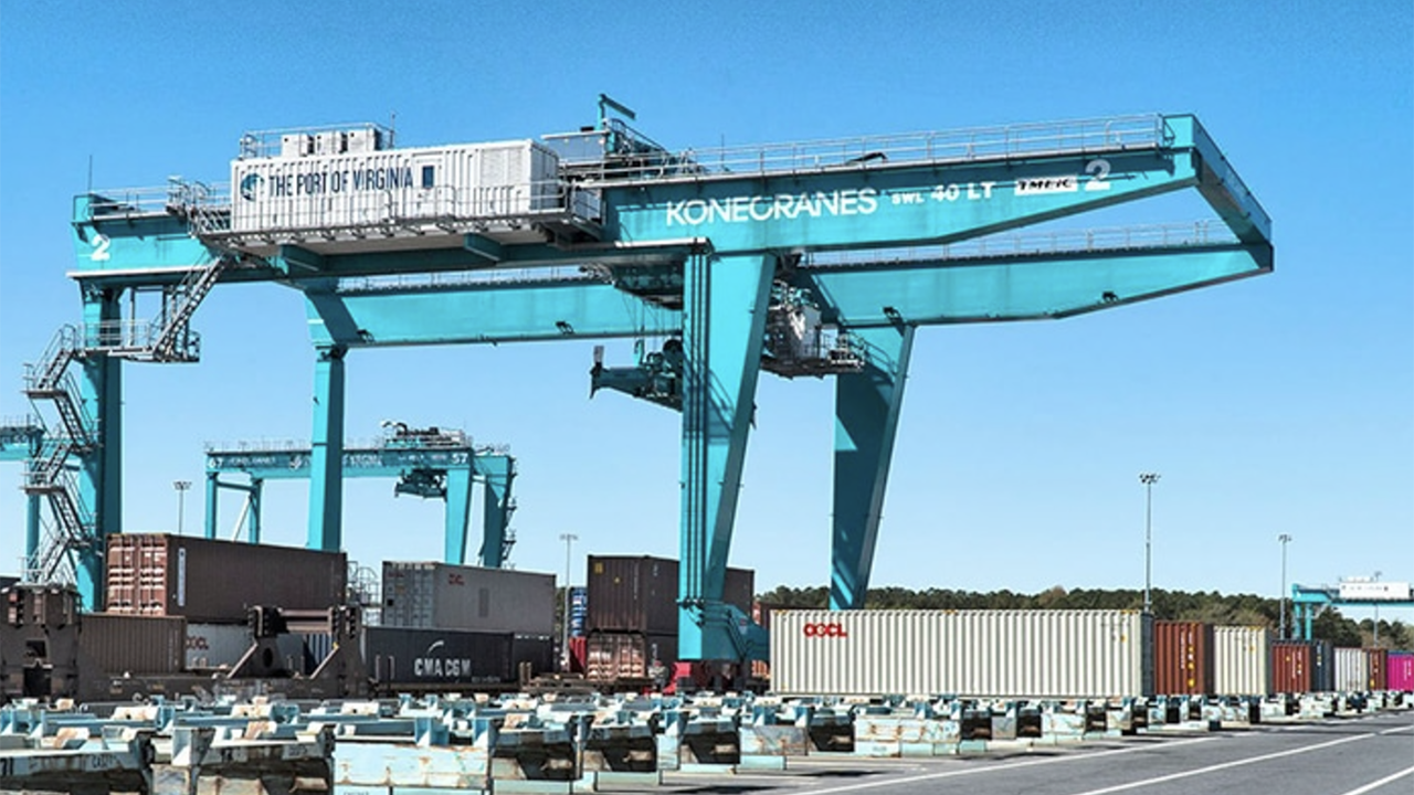 Rail-mountedc gantry cranes at the Port of Virginia. (Konecranes Photograph)